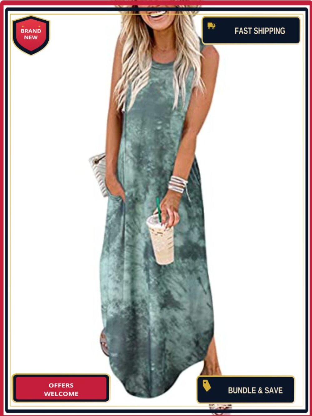 Sleeveless Loose Fit Maxi Dress with Pockets